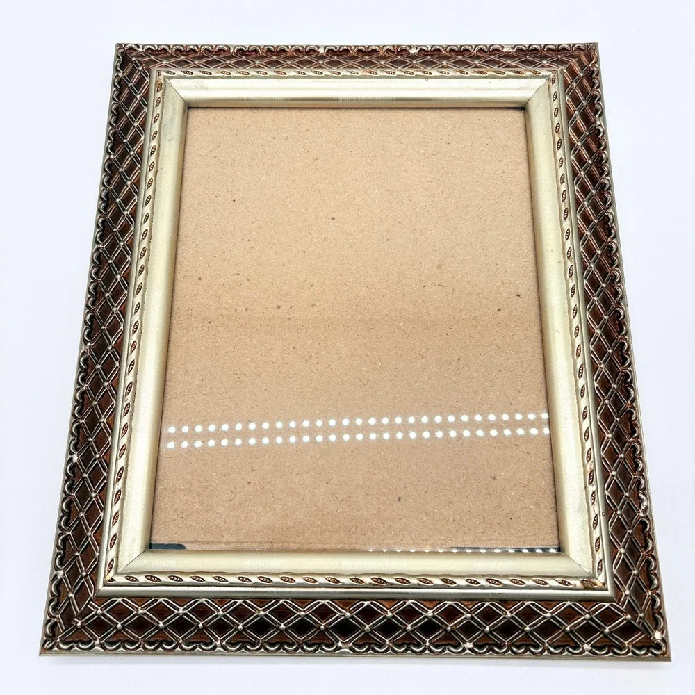 Vintage Heavy 8x10 Gold Picture Frame Woven Lattice Traditional Decor